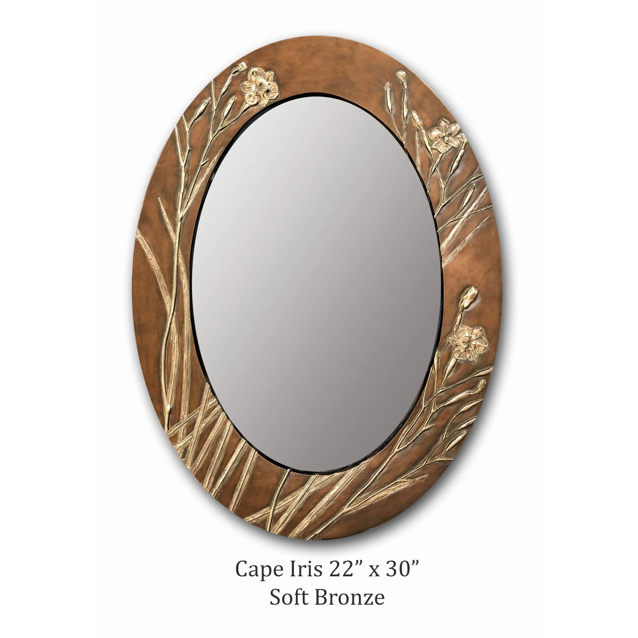 Cape Iris Mirror Shown in Soft Bronze Color by Blindspot Mirrors Deborah Childress