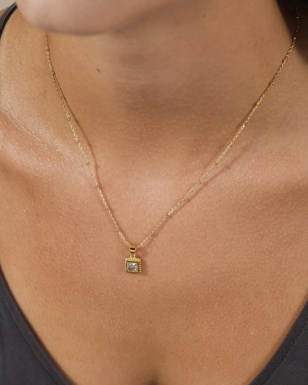 Cassia CZ Square Pendant Necklace