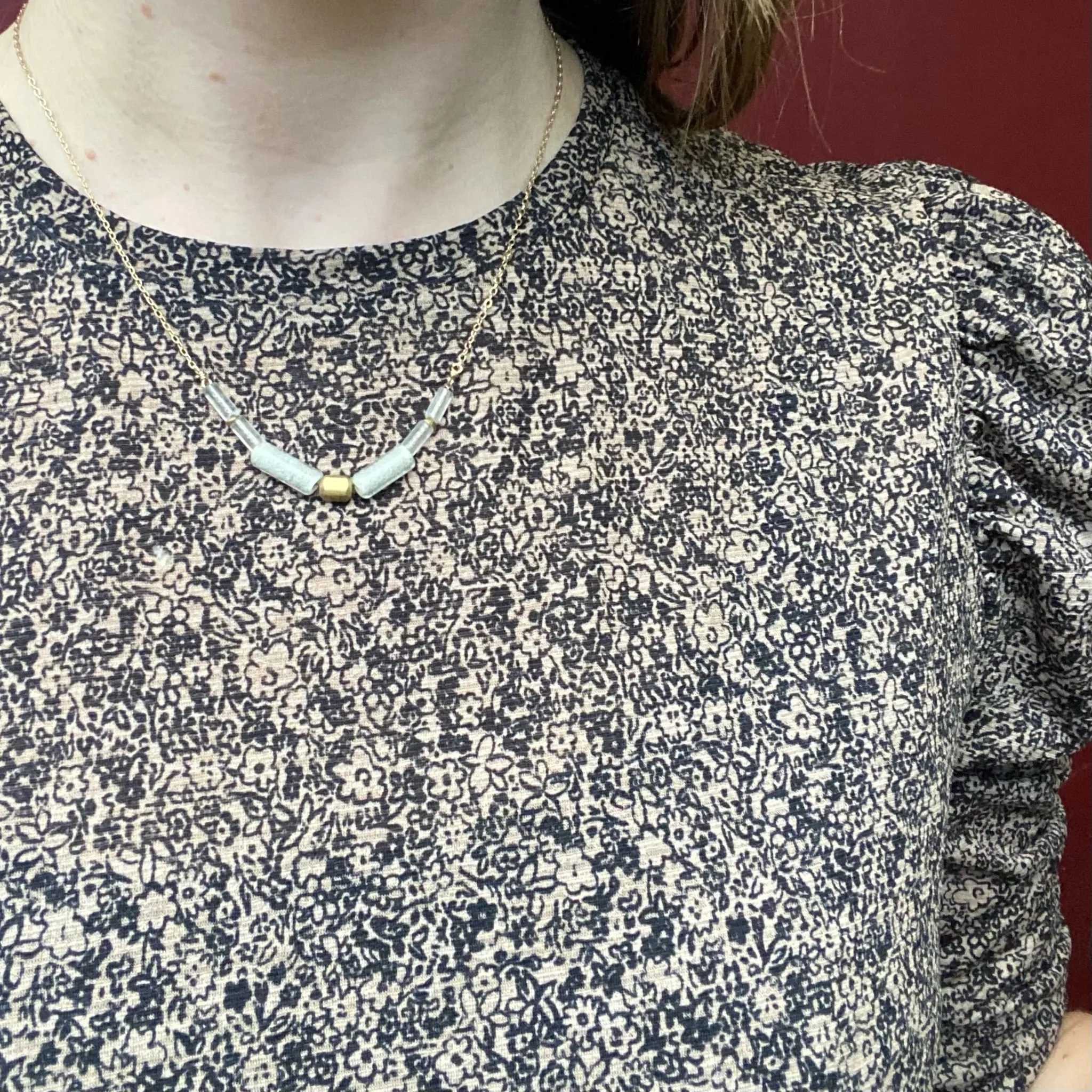 Cloudy Day Glass & Brass Bead Necklace by Brin