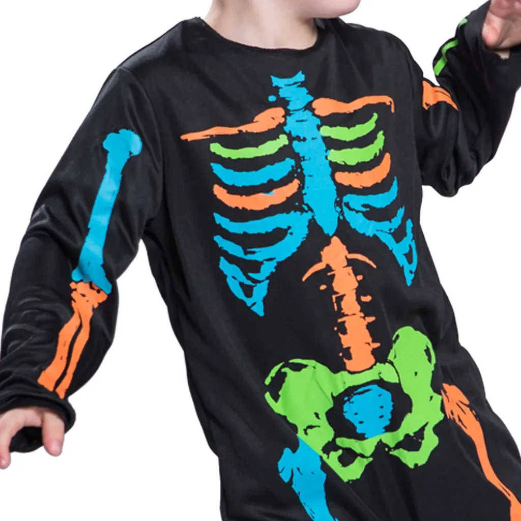 Colorful  Rainbow Skeleton Girl Dress Funky Punky Kid Costume