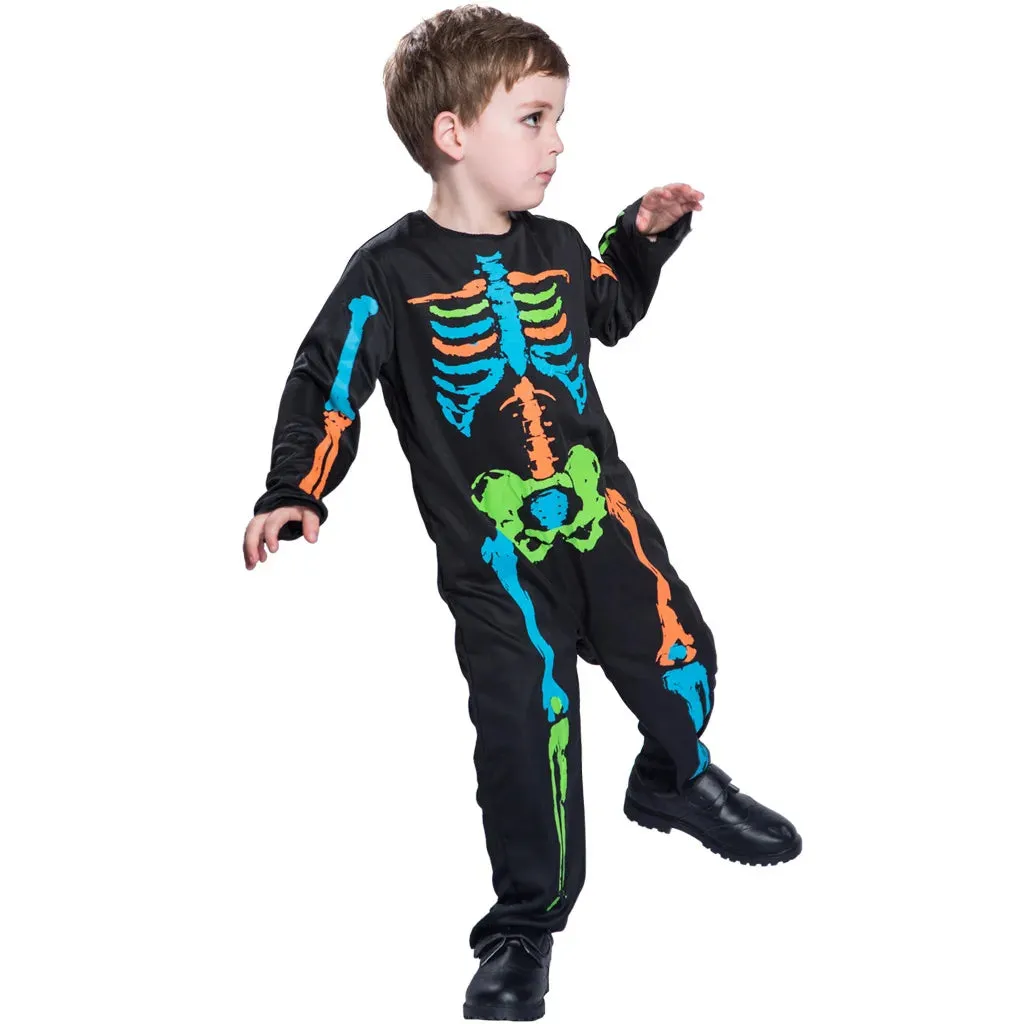 Colorful  Rainbow Skeleton Girl Dress Funky Punky Kid Costume