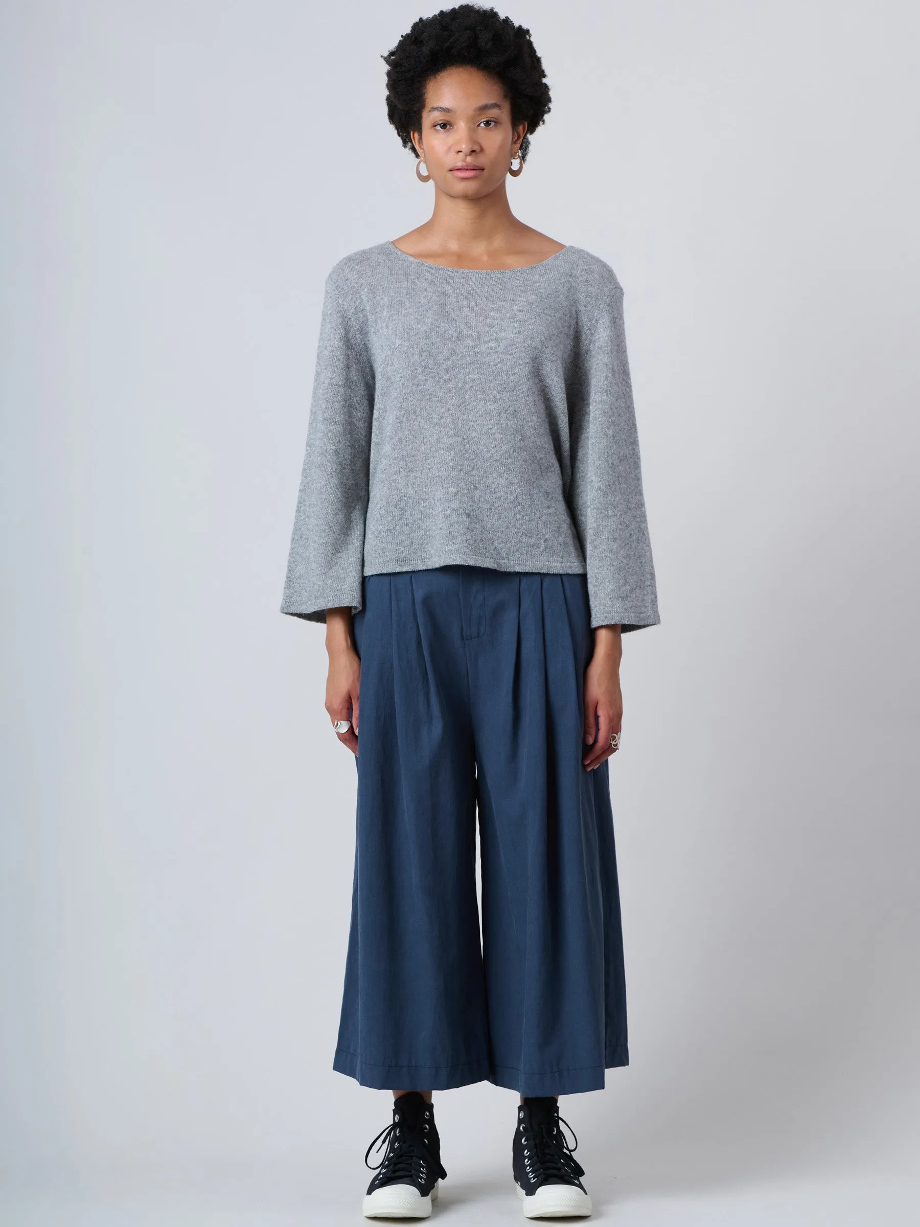 Cropped Wide Leg Tencel® Trousers with Back Pockets