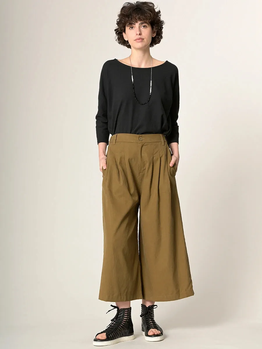 Cropped Wide Leg Tencel® Trousers with Back Pockets