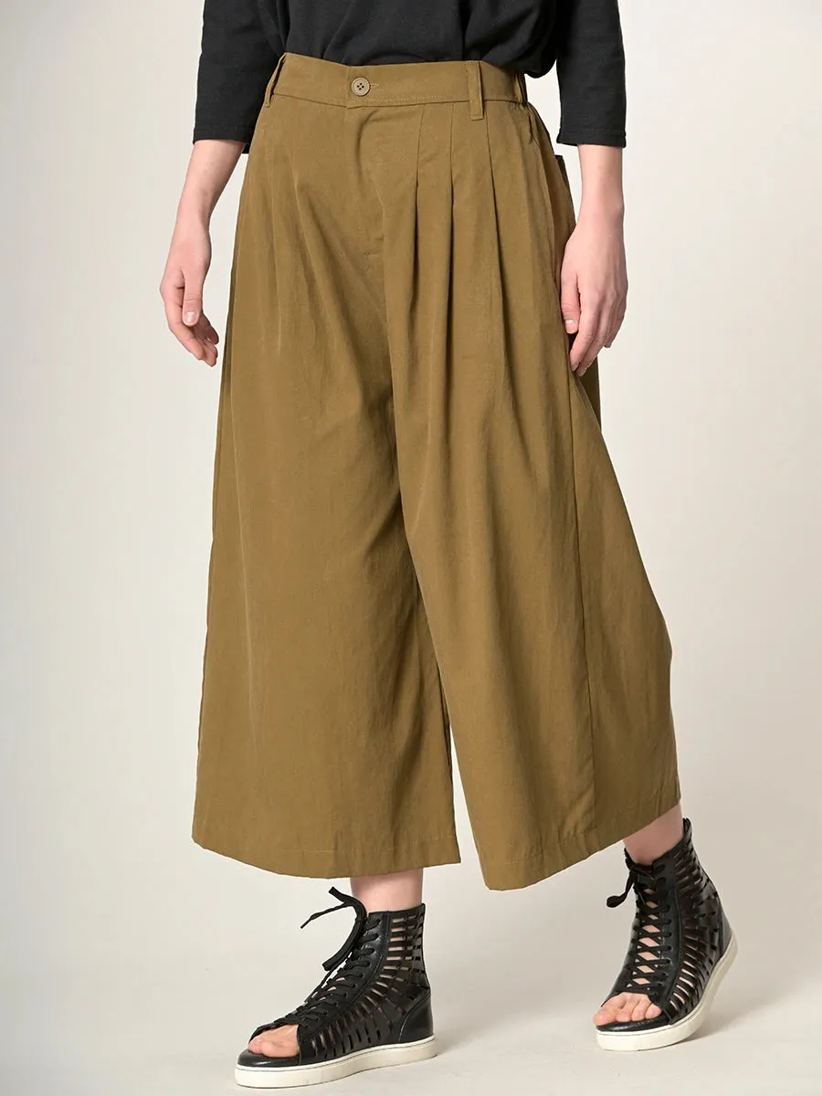 Cropped Wide Leg Tencel® Trousers with Back Pockets