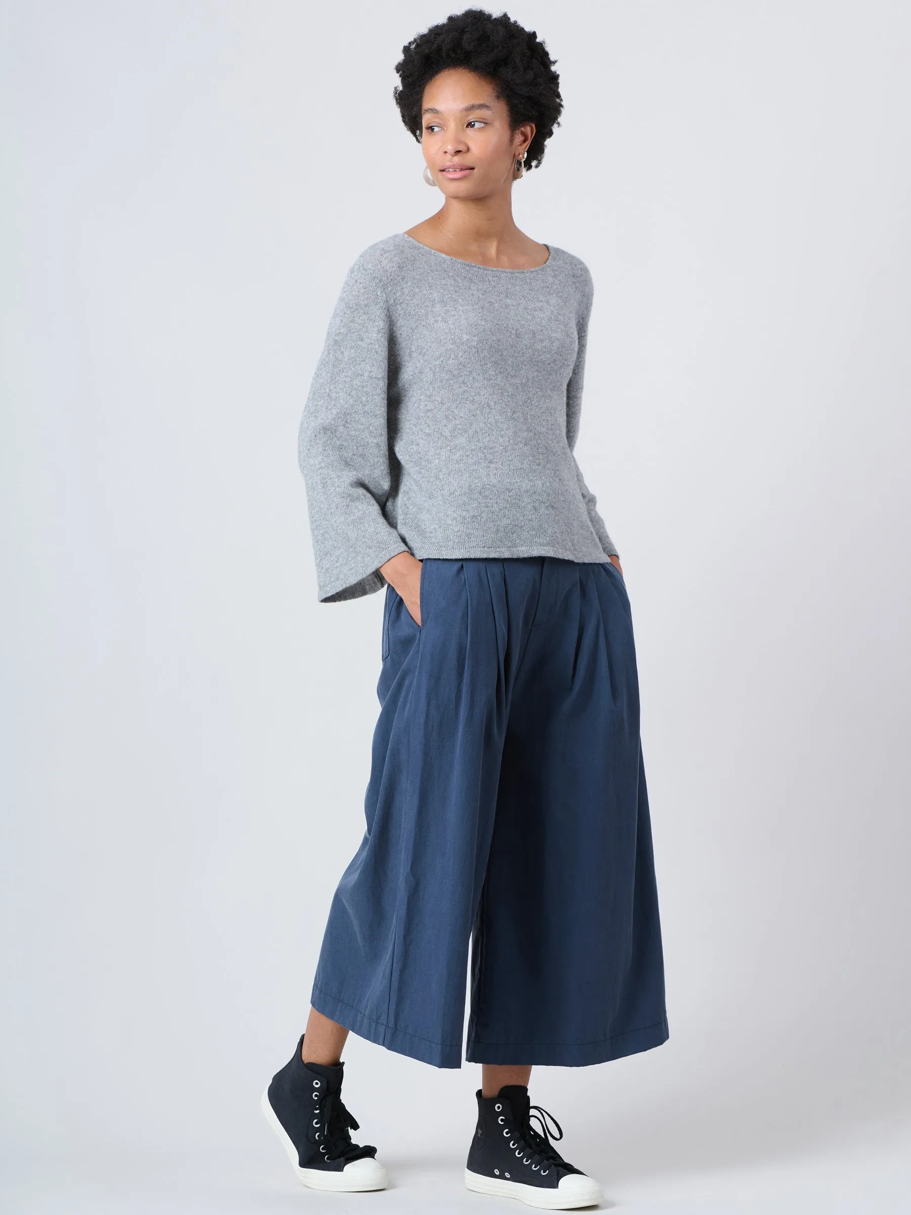 Cropped Wide Leg Tencel® Trousers with Back Pockets