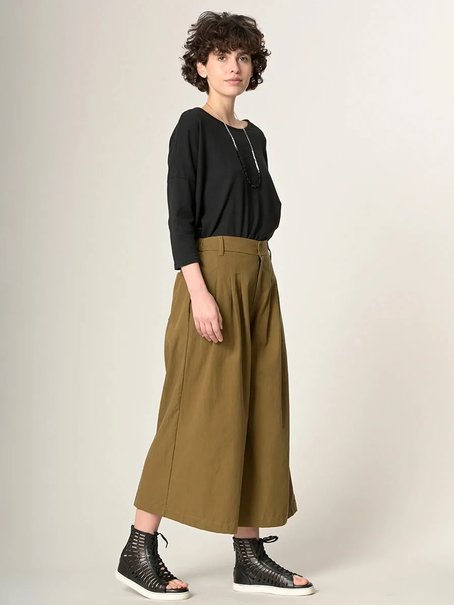 Cropped Wide Leg Tencel® Trousers with Back Pockets