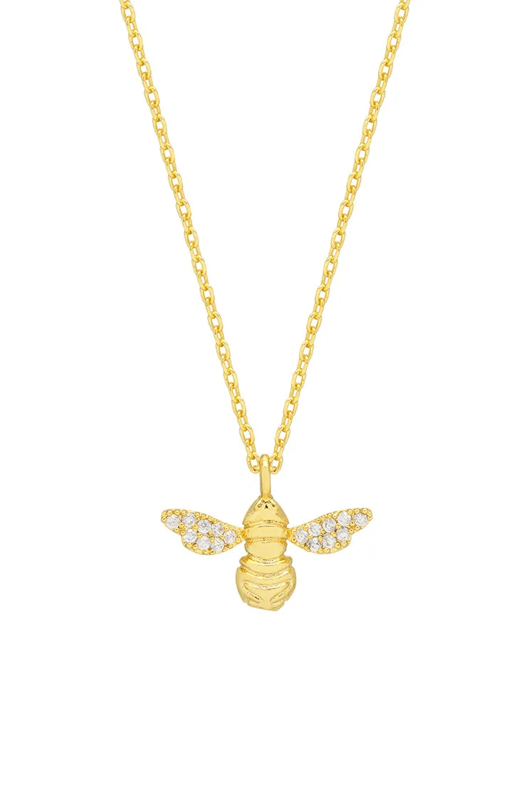 CZ Bee Charm Pendant Necklace