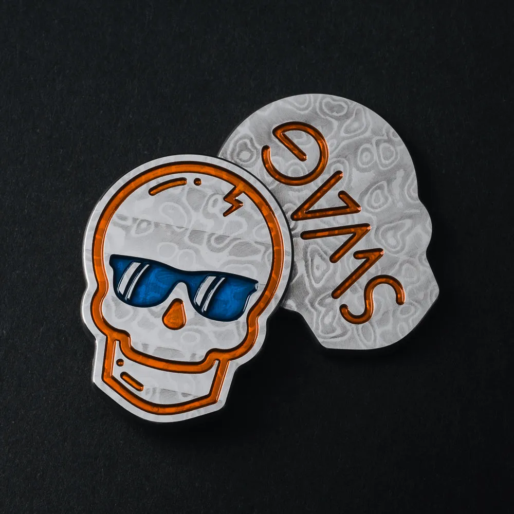 Damascus Orange Skull Ball Marker