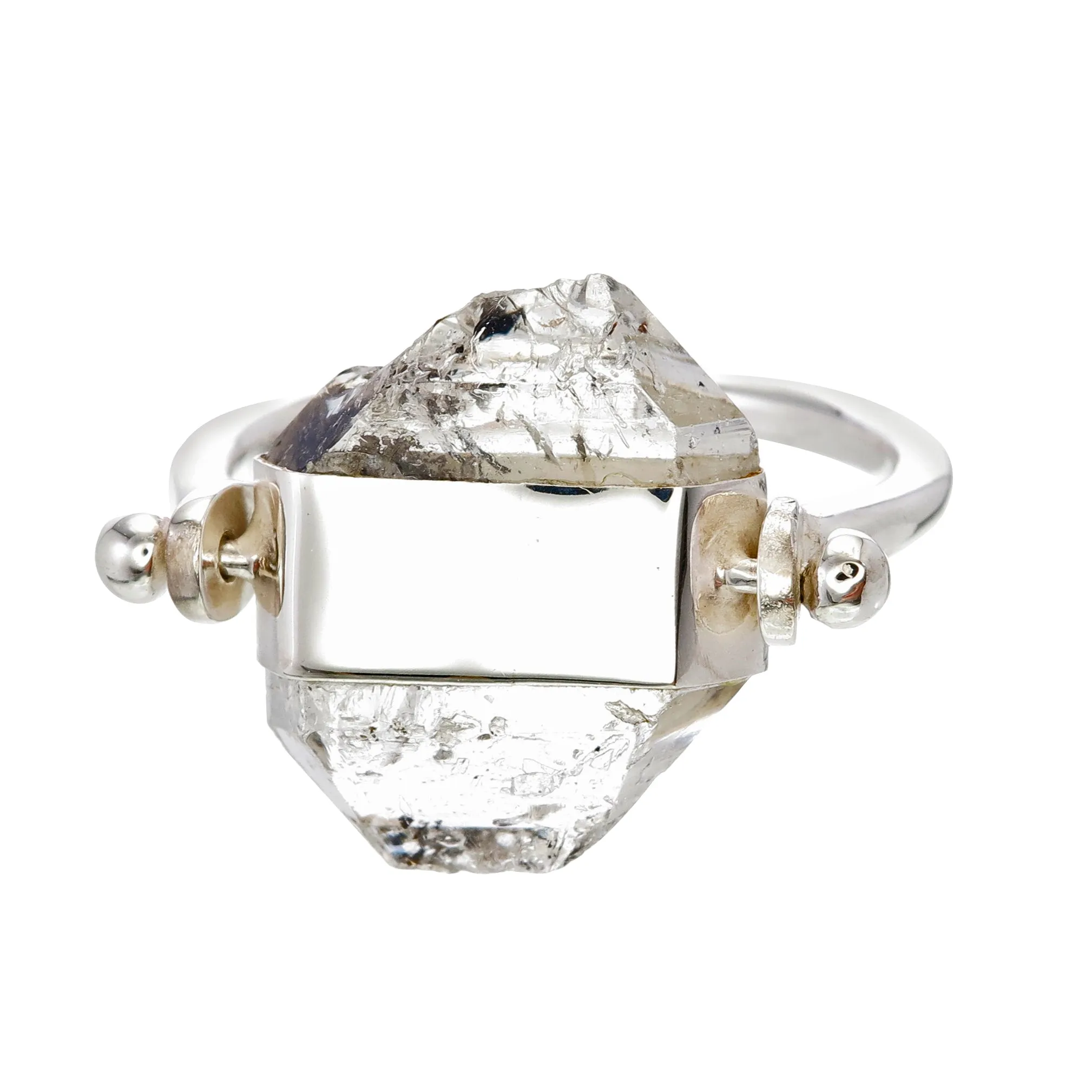 DIAMOND QUARTZ SWIVEL RING - SILVER