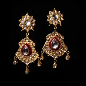 Earrings in Kundan with Red Enamel