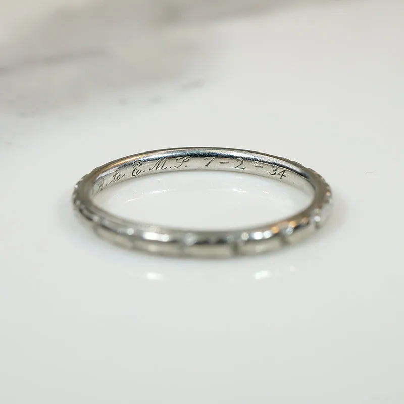 Engraved 18k White Gold Wedding Band 1934