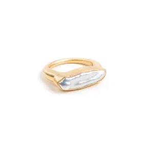 Fairley Pearl Bar Ring Gold