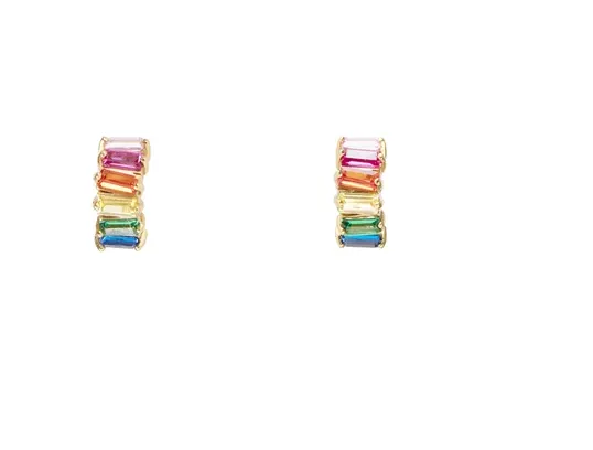 Fairley Rainbow Baguette Cluster Huggies Gold