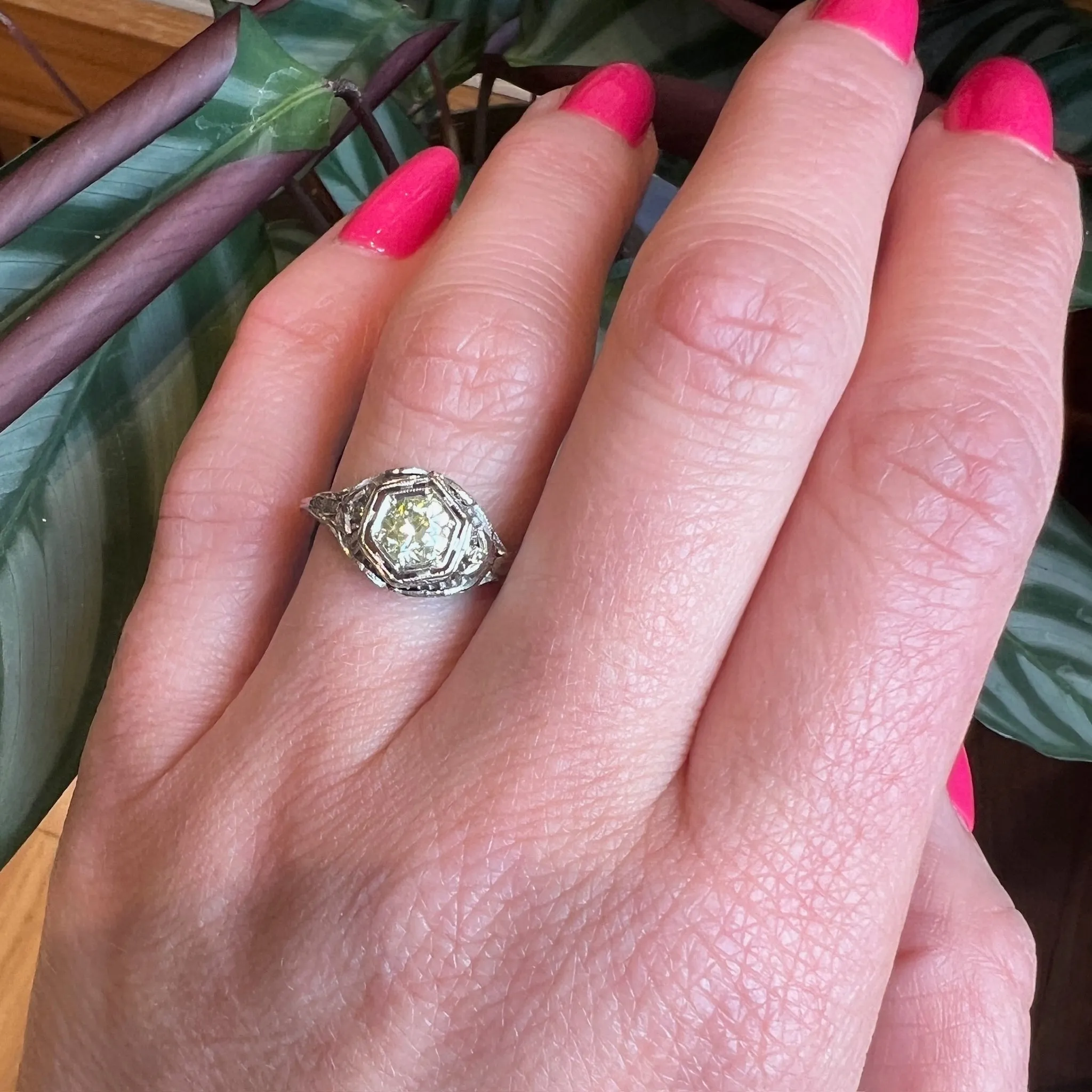 Fancy Yellow Diamond Filigree Solitaire with Butterflies