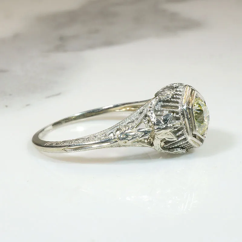 Fancy Yellow Diamond Filigree Solitaire with Butterflies