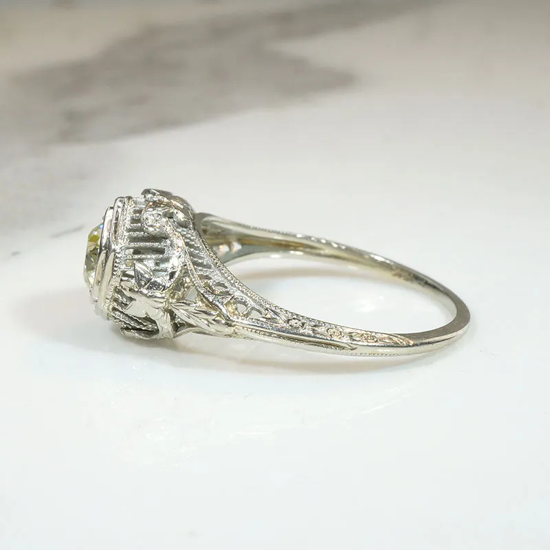 Fancy Yellow Diamond Filigree Solitaire with Butterflies