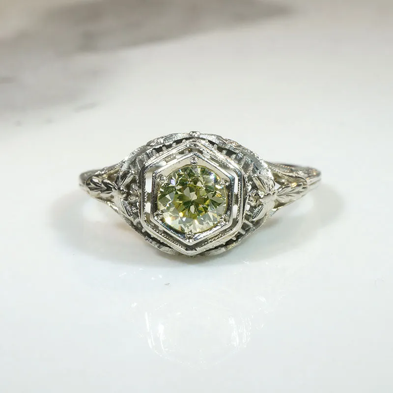 Fancy Yellow Diamond Filigree Solitaire with Butterflies