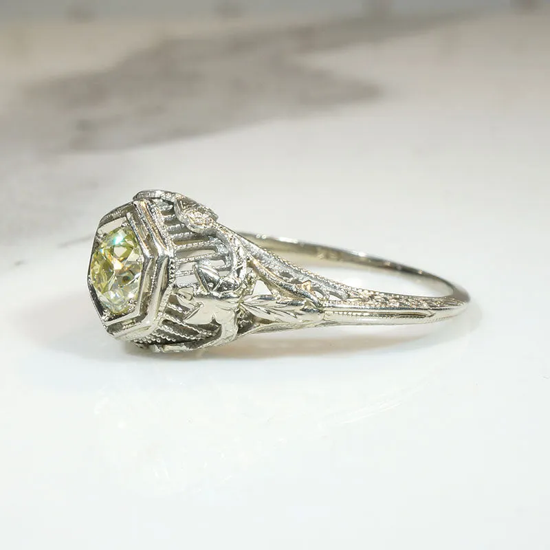 Fancy Yellow Diamond Filigree Solitaire with Butterflies