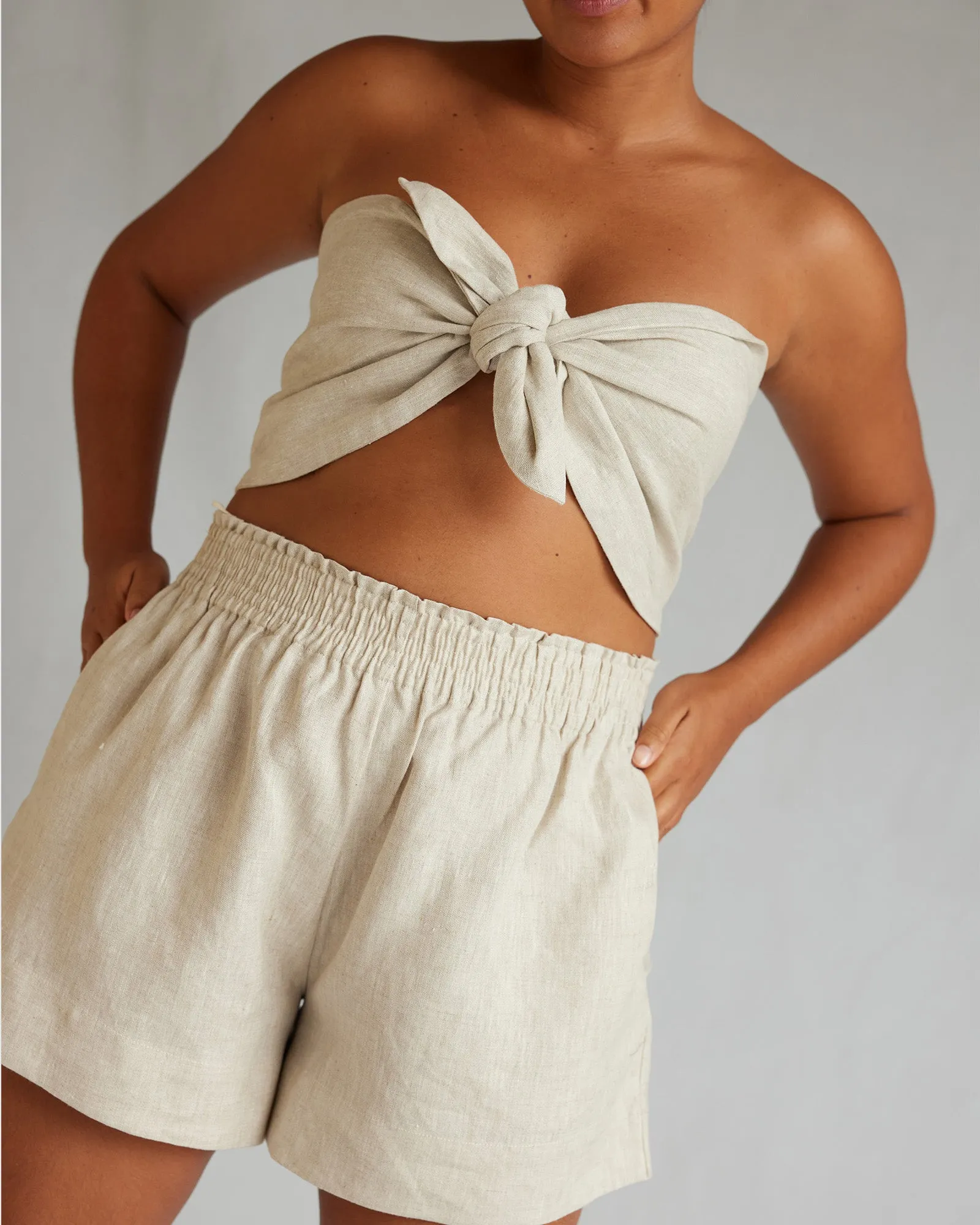 Farah Linen Bandeau Top - Natural