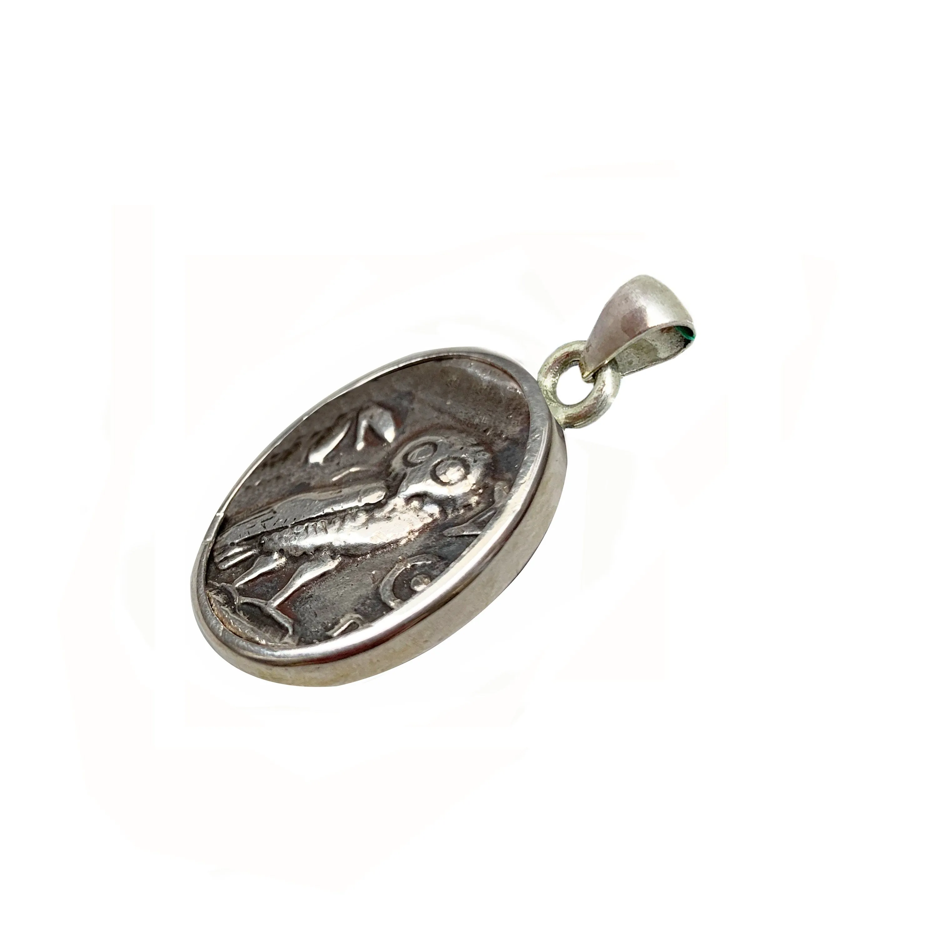 Genuine Greek Silver Coin Pendant depicting an Owl dear to Athena