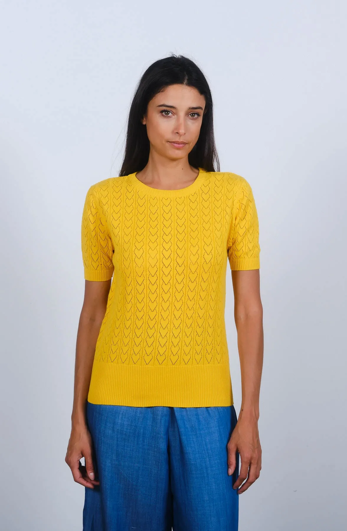 Heart Pointelle S/S in Freesia Yellow