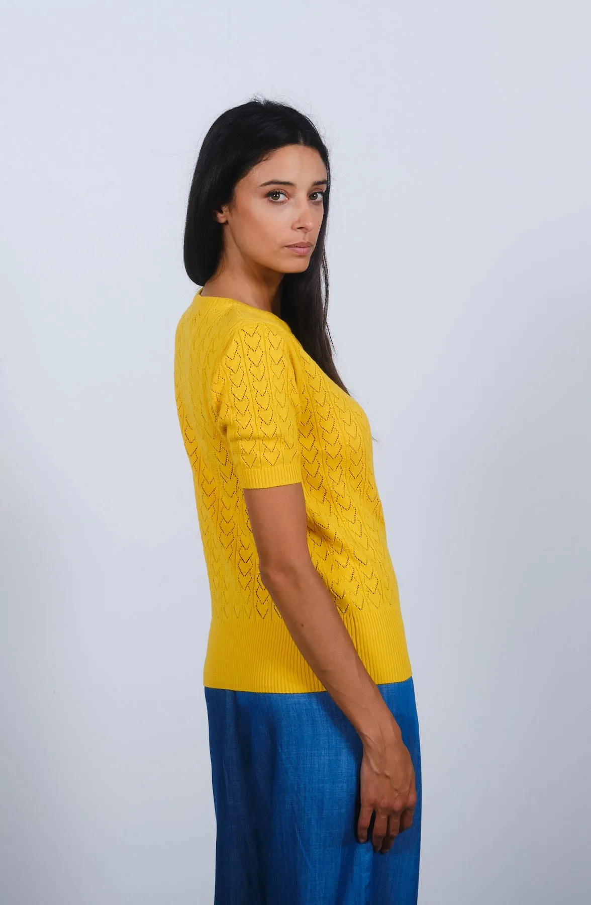 Heart Pointelle S/S in Freesia Yellow