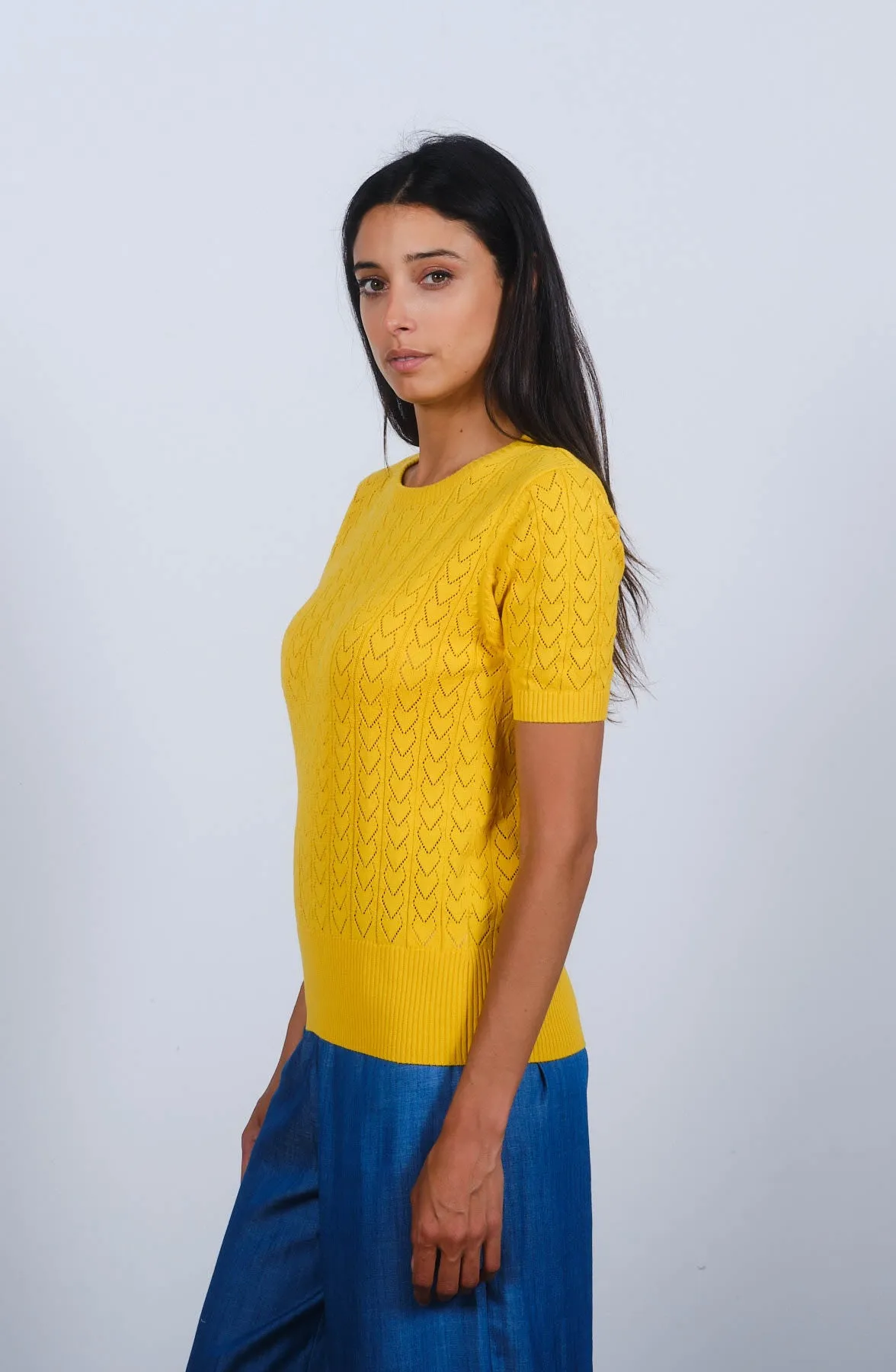 Heart Pointelle S/S in Freesia Yellow