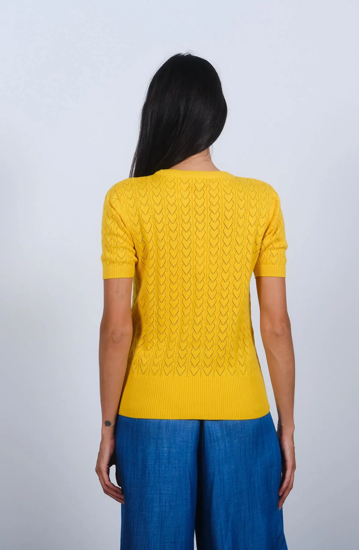 Heart Pointelle S/S in Freesia Yellow