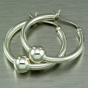 Hoop and Ball Sterling Silver Hoop Earrings