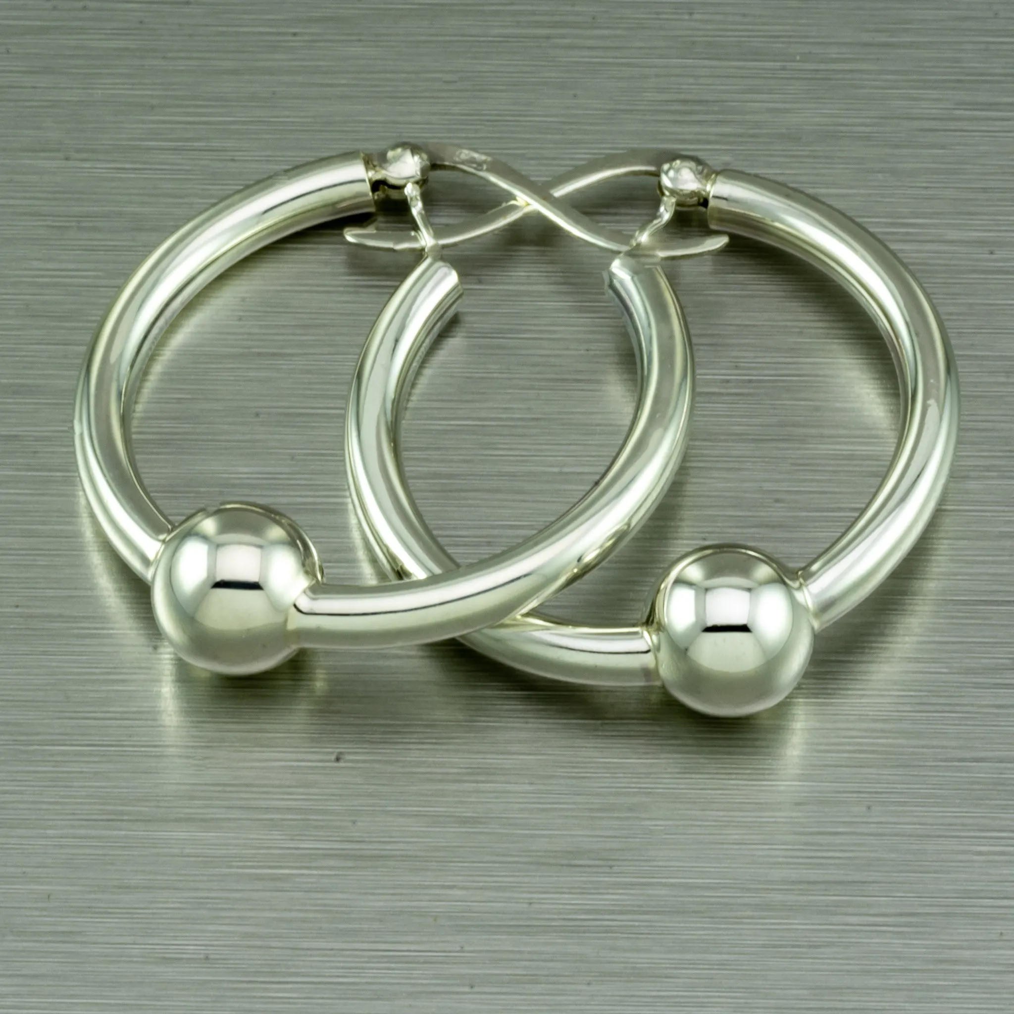 Hoop and Ball Sterling Silver Hoop Earrings