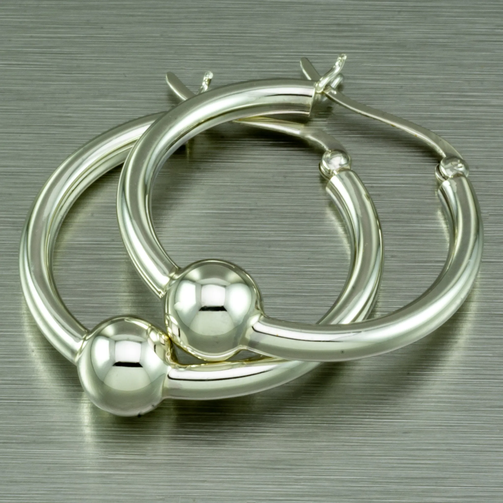 Hoop and Ball Sterling Silver Hoop Earrings