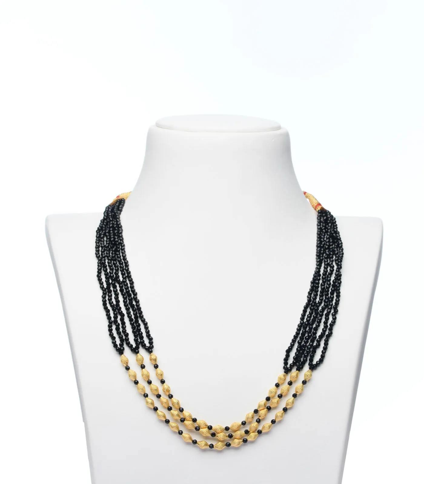 Layered Conical Black Bead Necklace