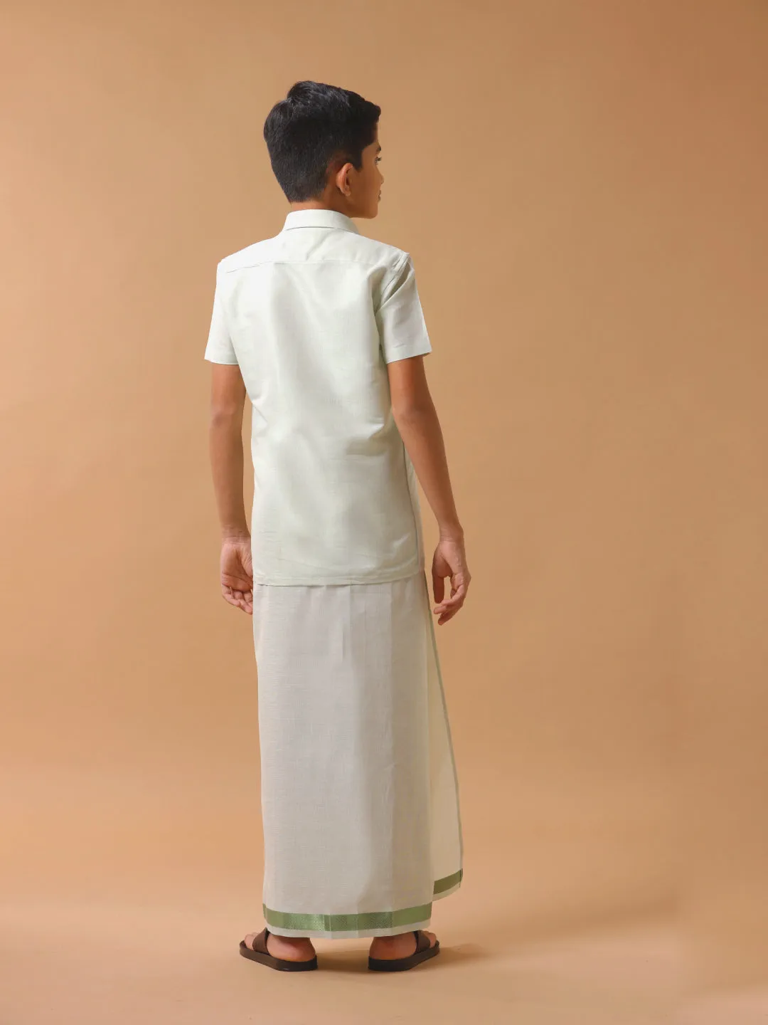 Like Father Like Son Tissue Dhoti & Shirt Combo Set Green