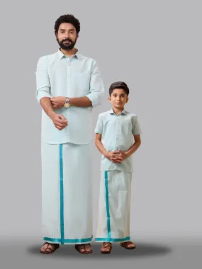 Like Father Like Son Tissue Dhoti & Shirt Combo Set Ramar Green