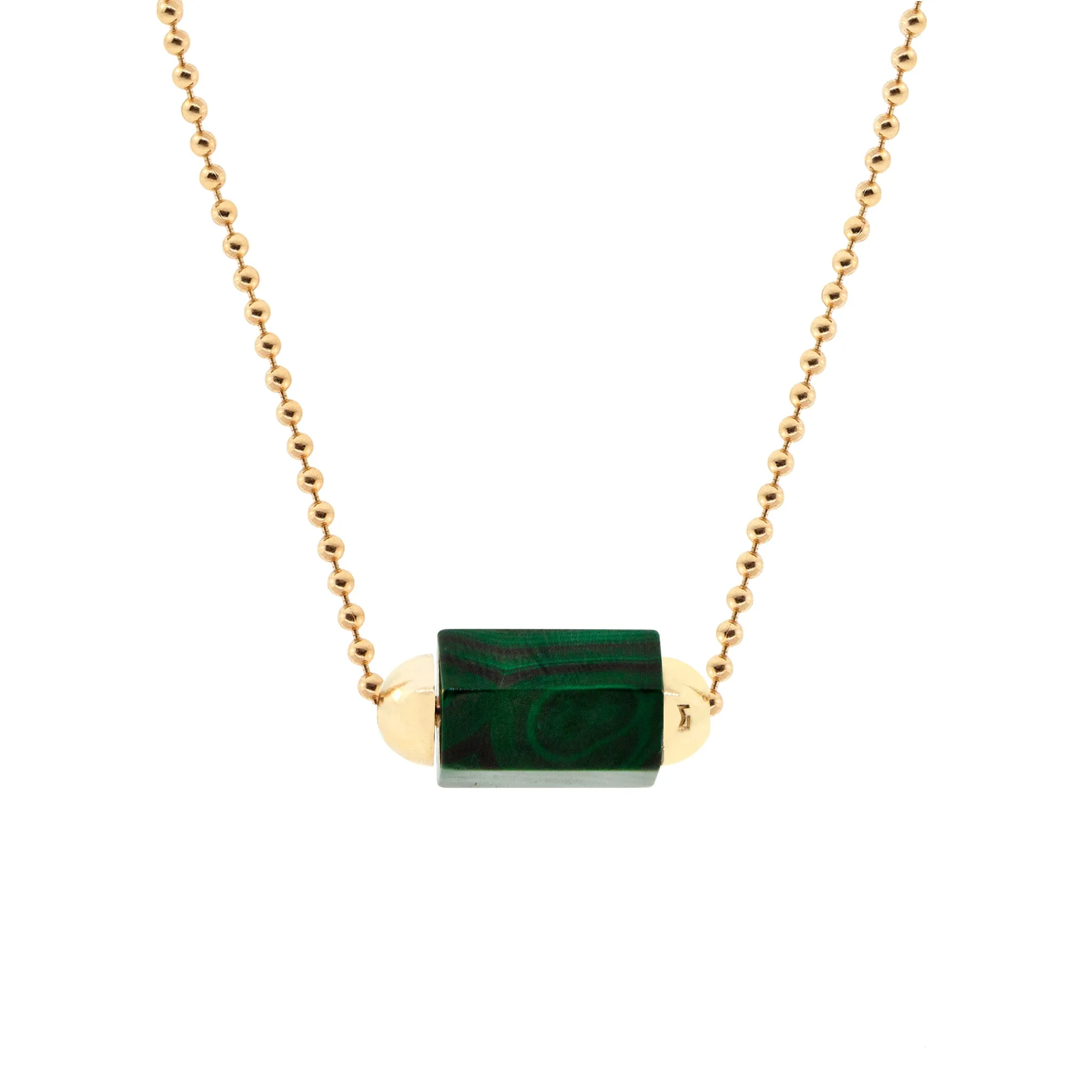 Malachite Hexagon Bead on Gold Ball Chain Necklace