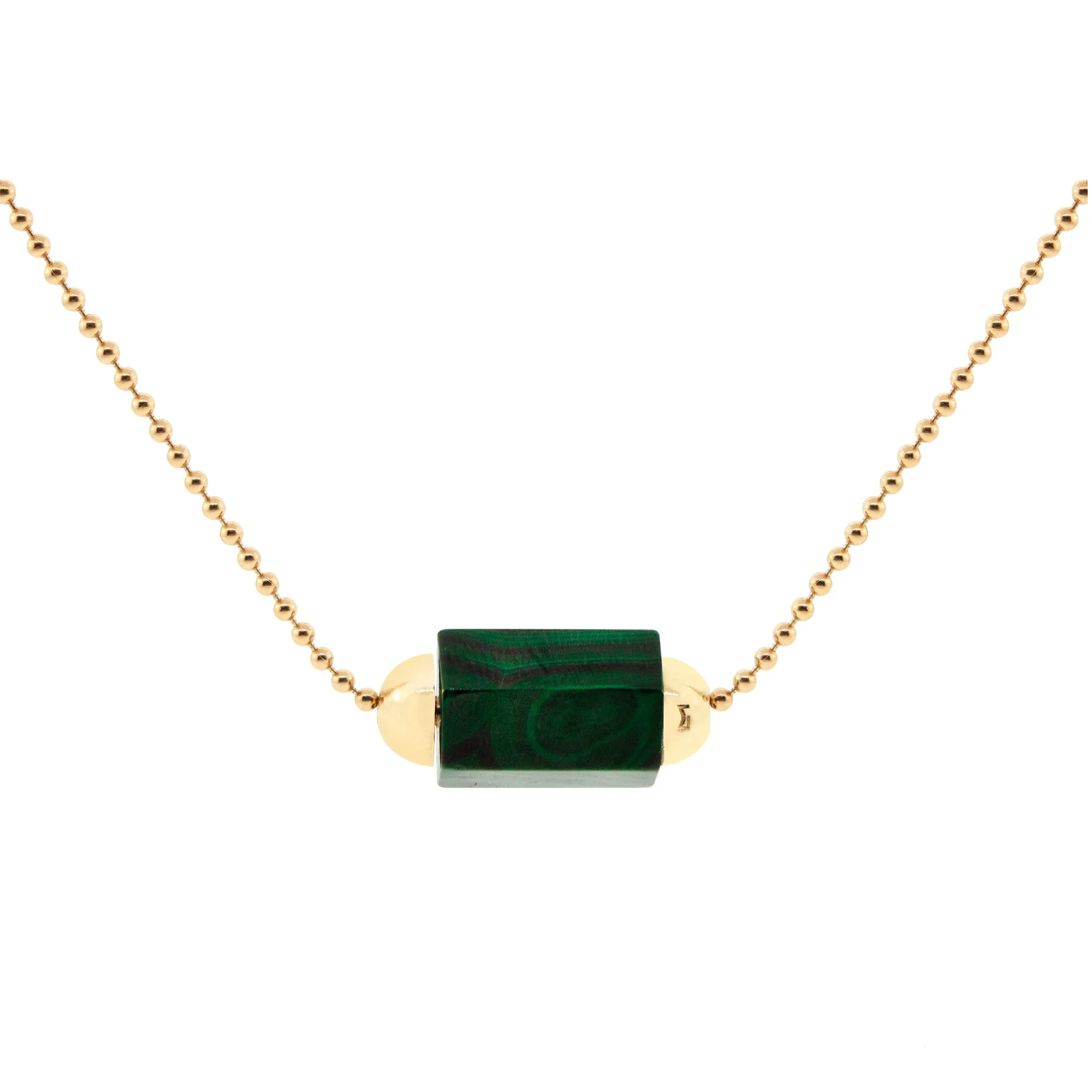 Malachite Hexagon Bead on Gold Ball Chain Necklace