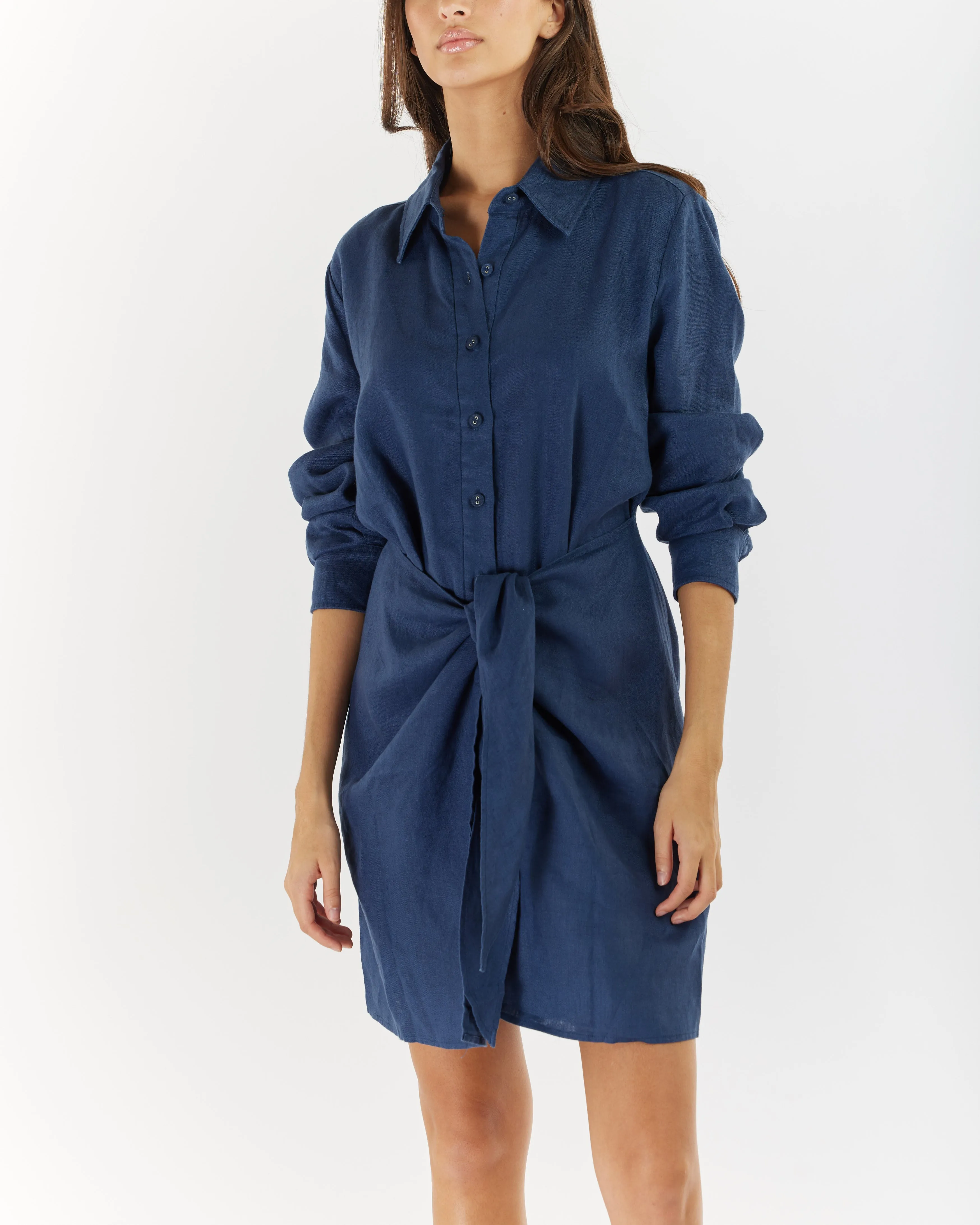 Marseille Linen Shirt Dress - Navy