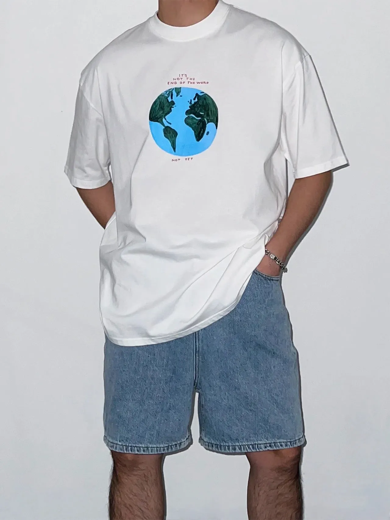 Men's White T-shirt with Earth Print