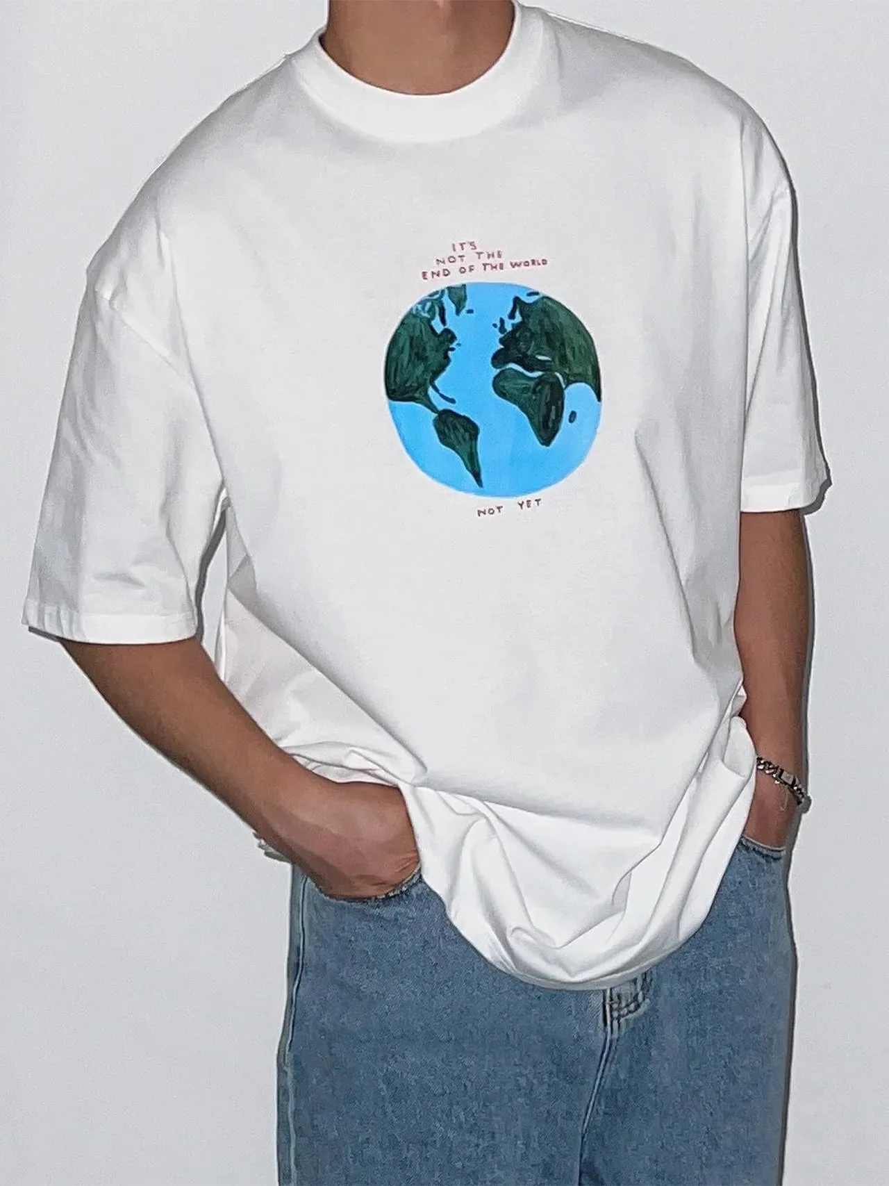 Men's White T-shirt with Earth Print