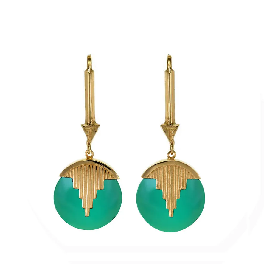 MINI AURORA PENDULUM EARRINGS GREEN ONYX - GOLD