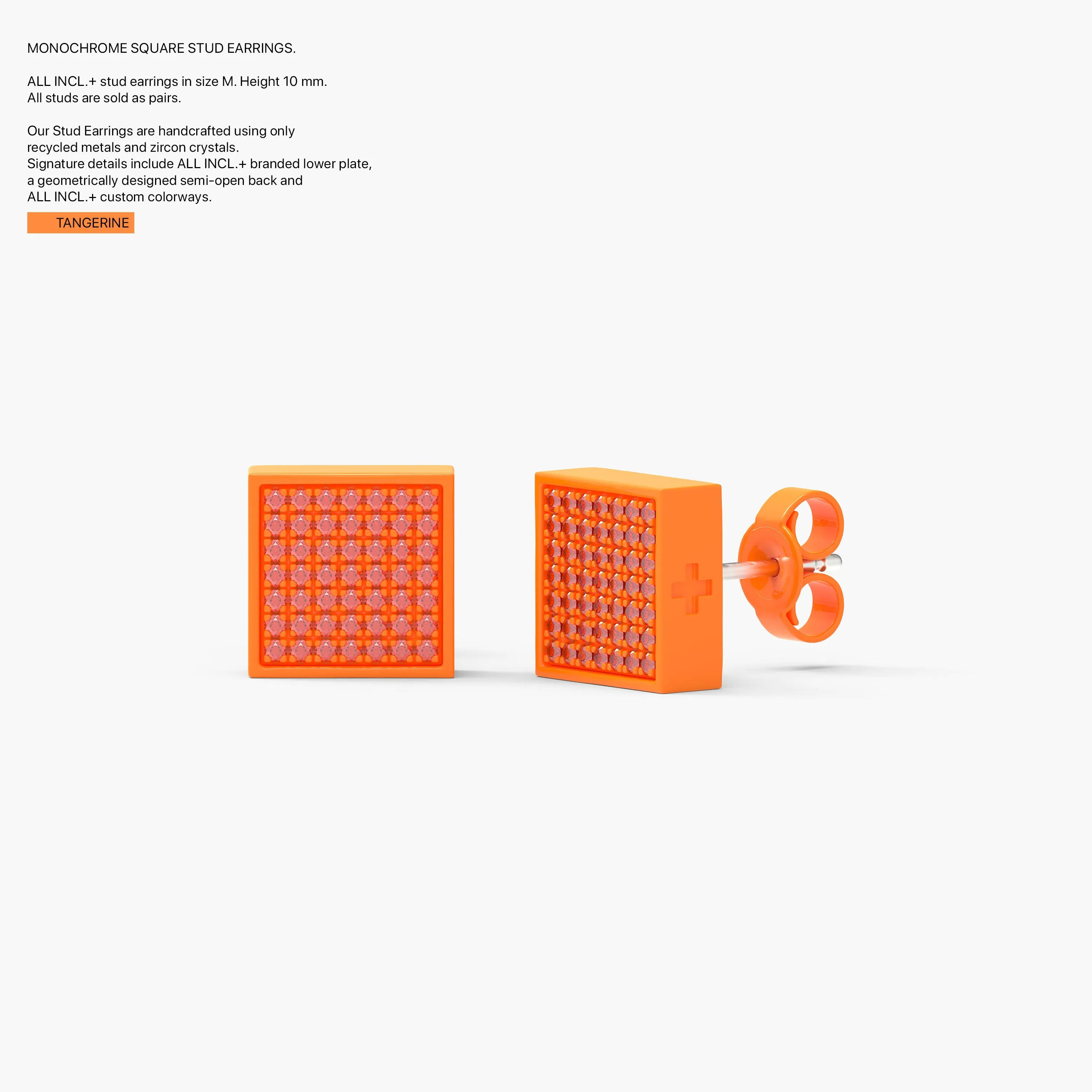 Monochrome Square Studs in Tangerine