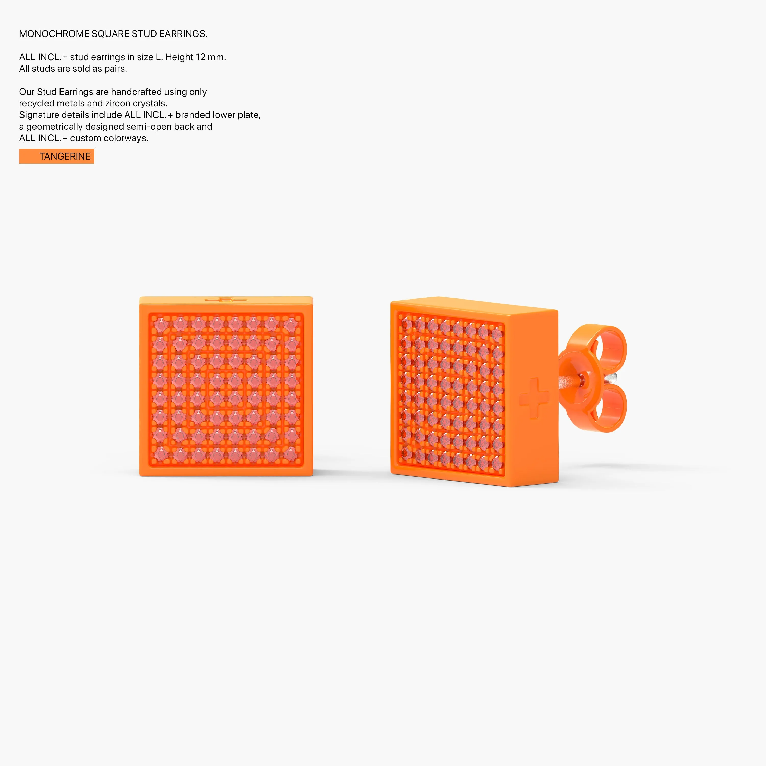 Monochrome Square Studs in Tangerine