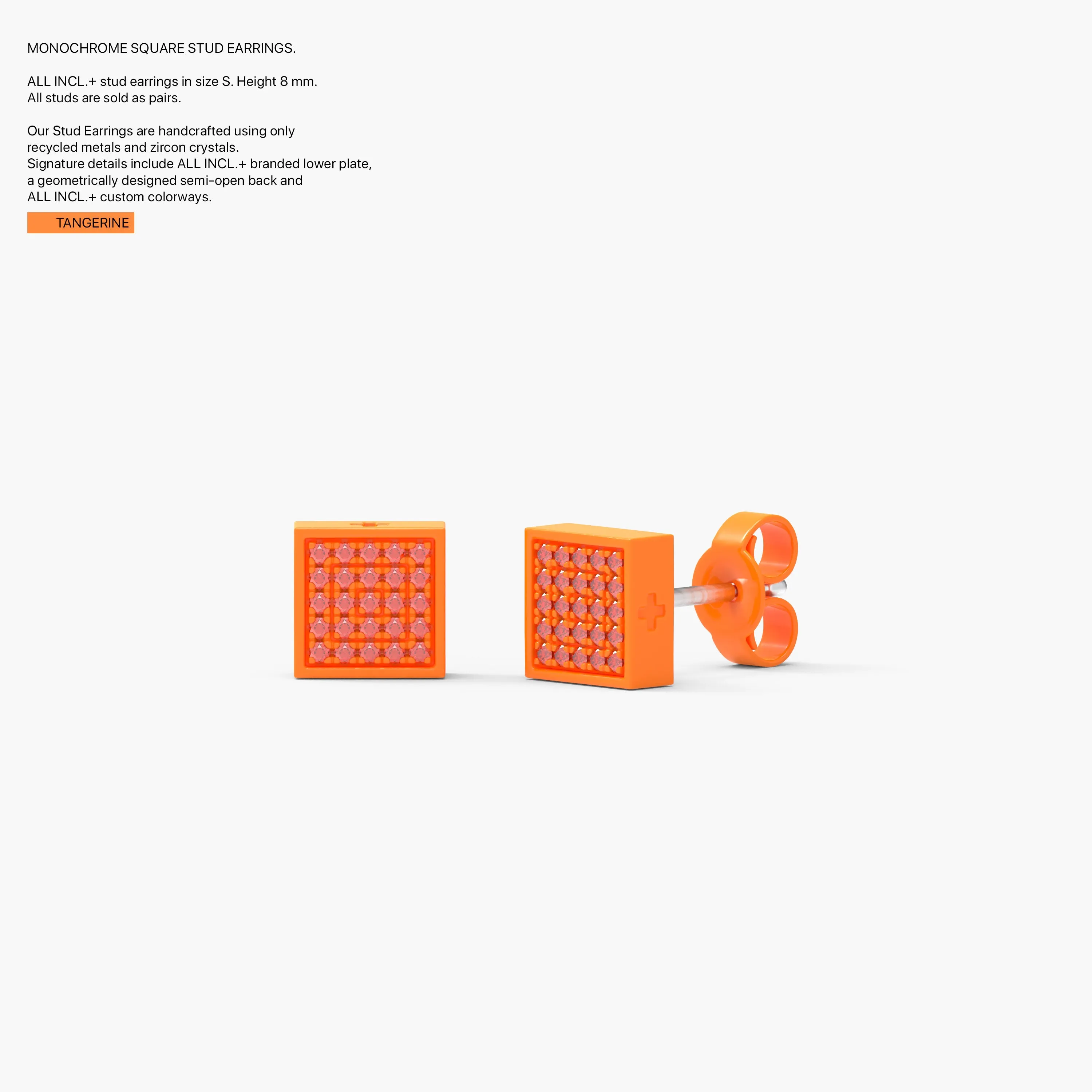 Monochrome Square Studs in Tangerine