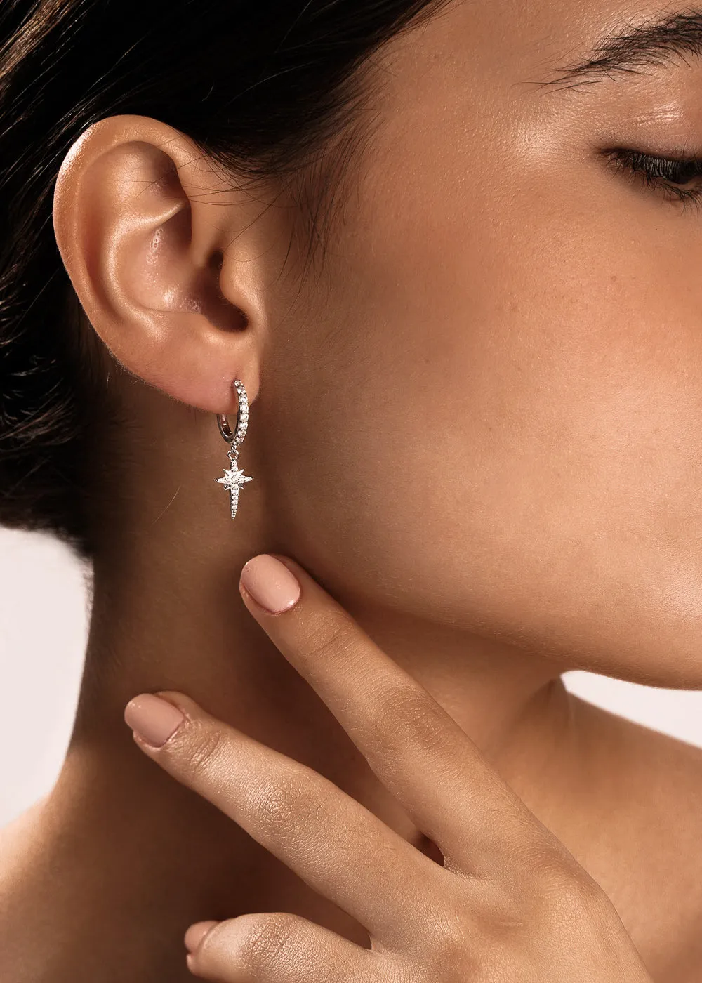 North Star Hoop Earrings Silver