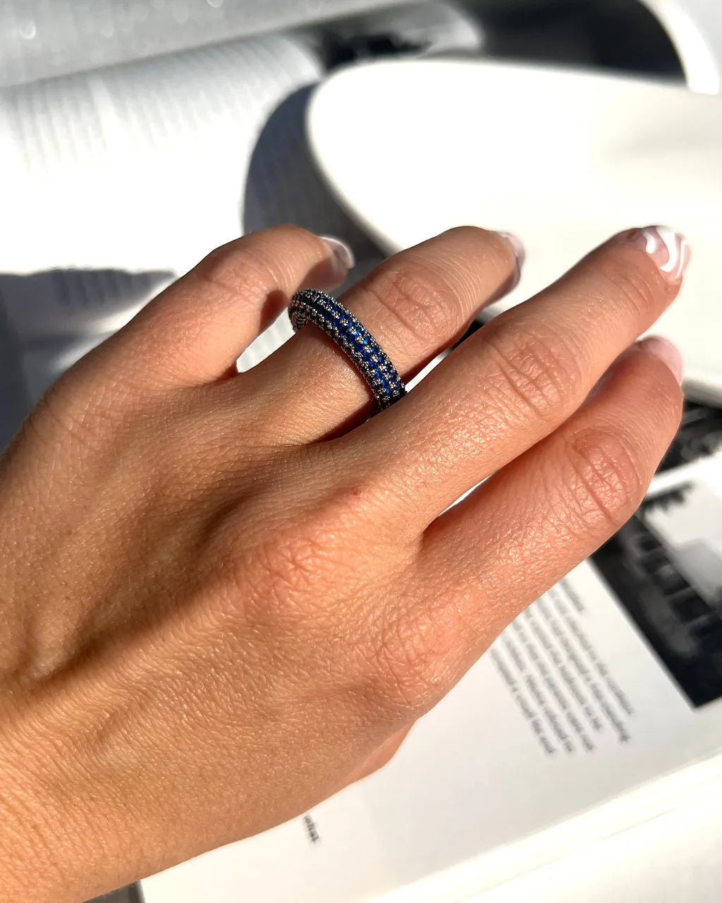 Pave Amalfi Ring- Blue Sapphire- Silver