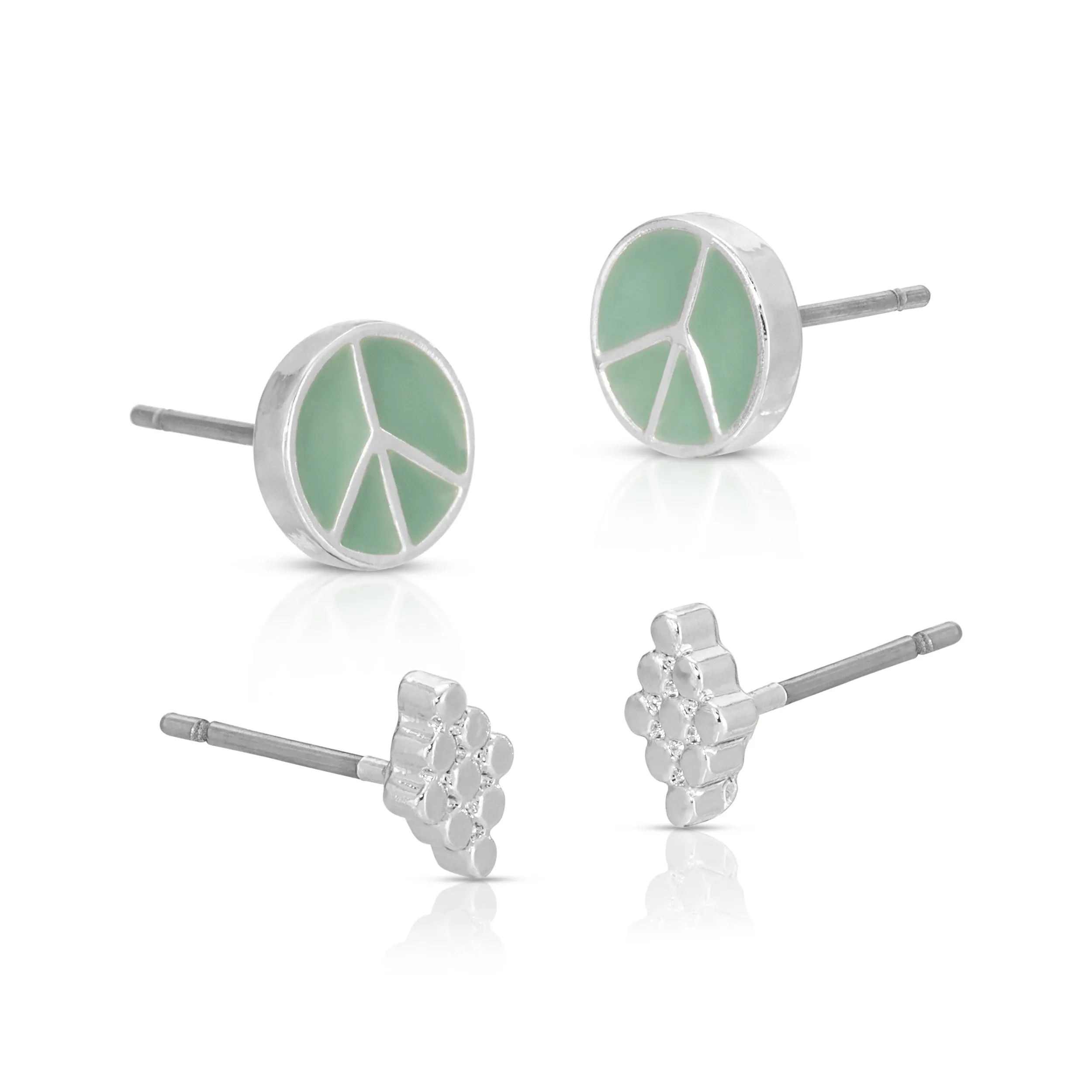 Peace Out - Peace Sign   Diamond Dots Studs