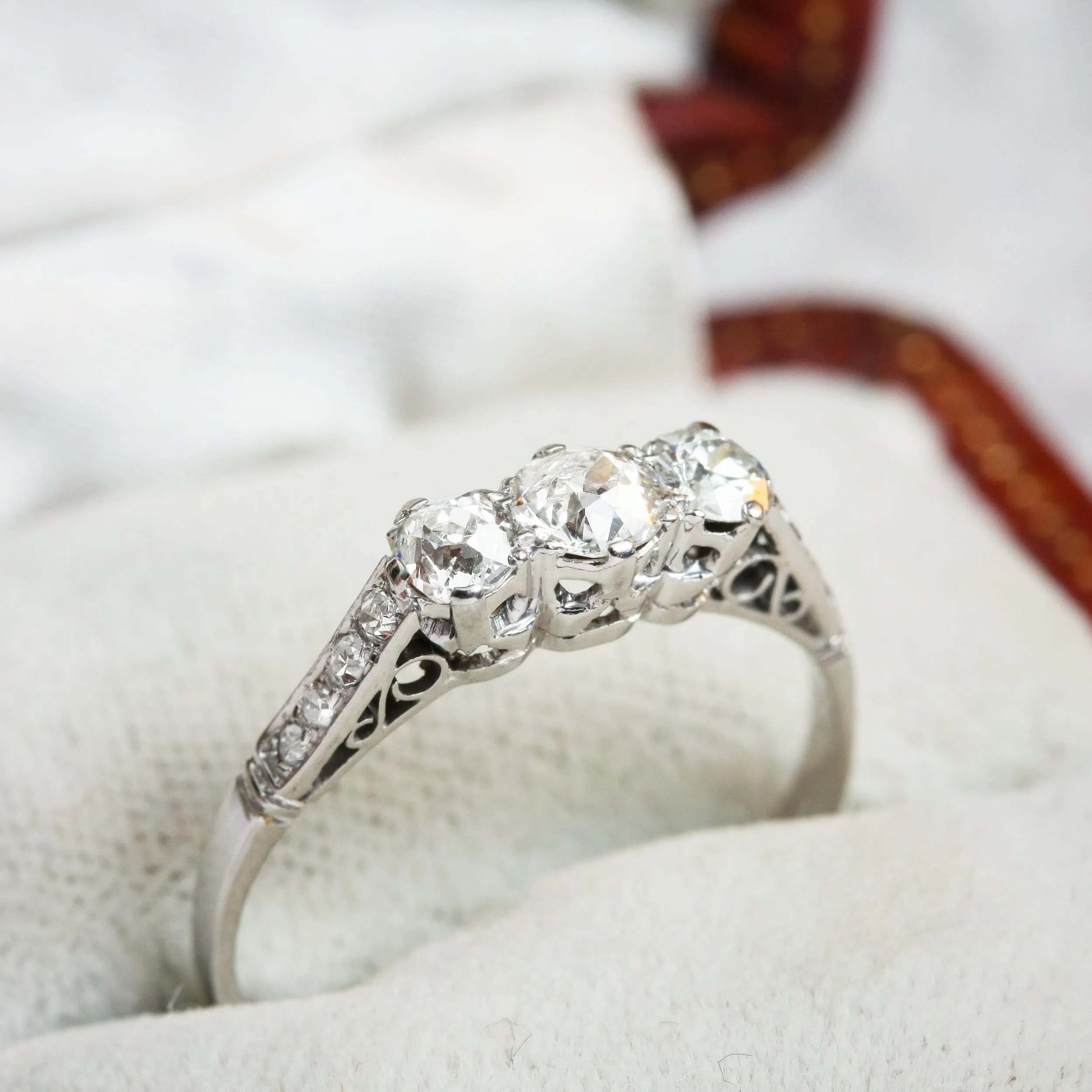 Pristine Vintage Diamond Trilogy Engagement Ring