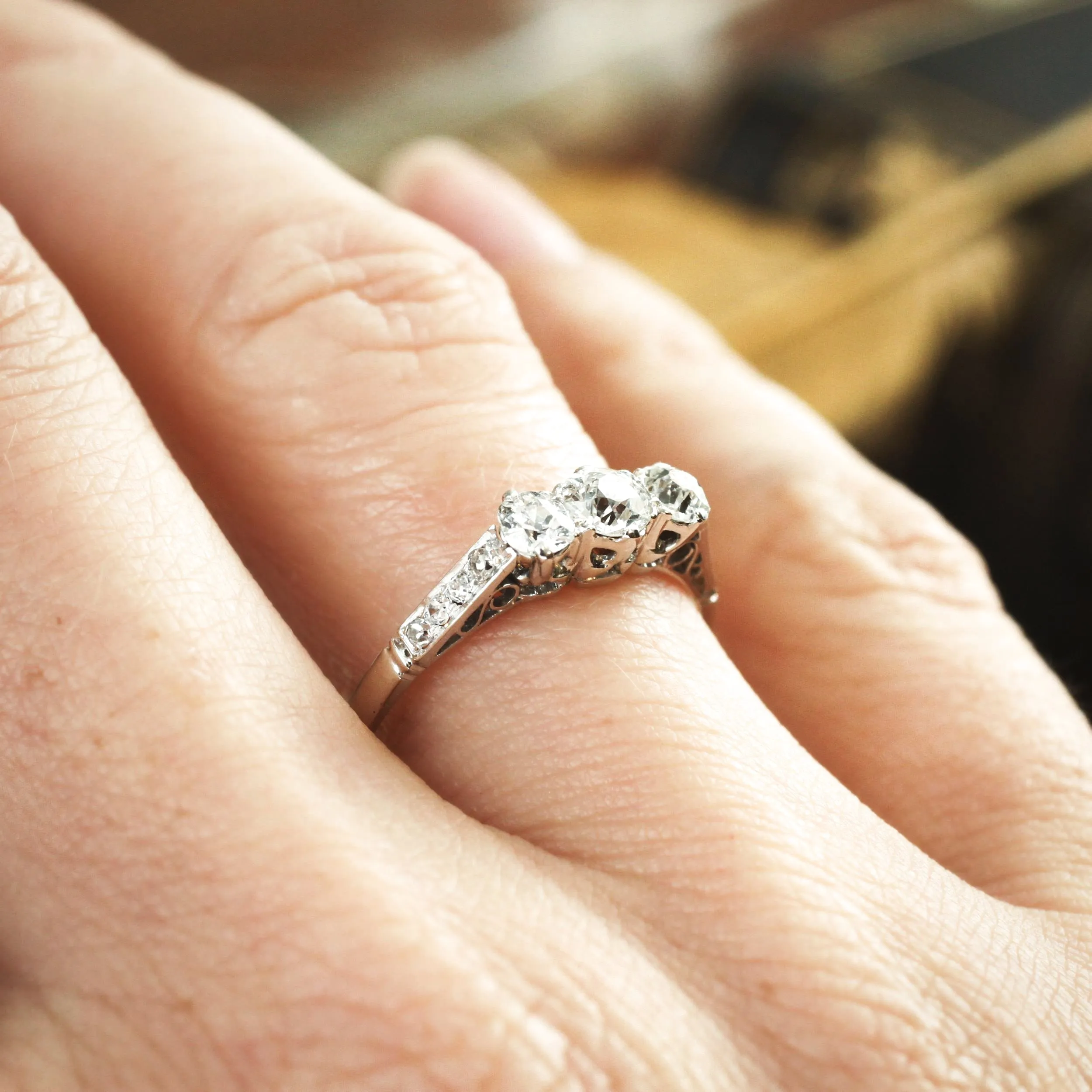 Pristine Vintage Diamond Trilogy Engagement Ring