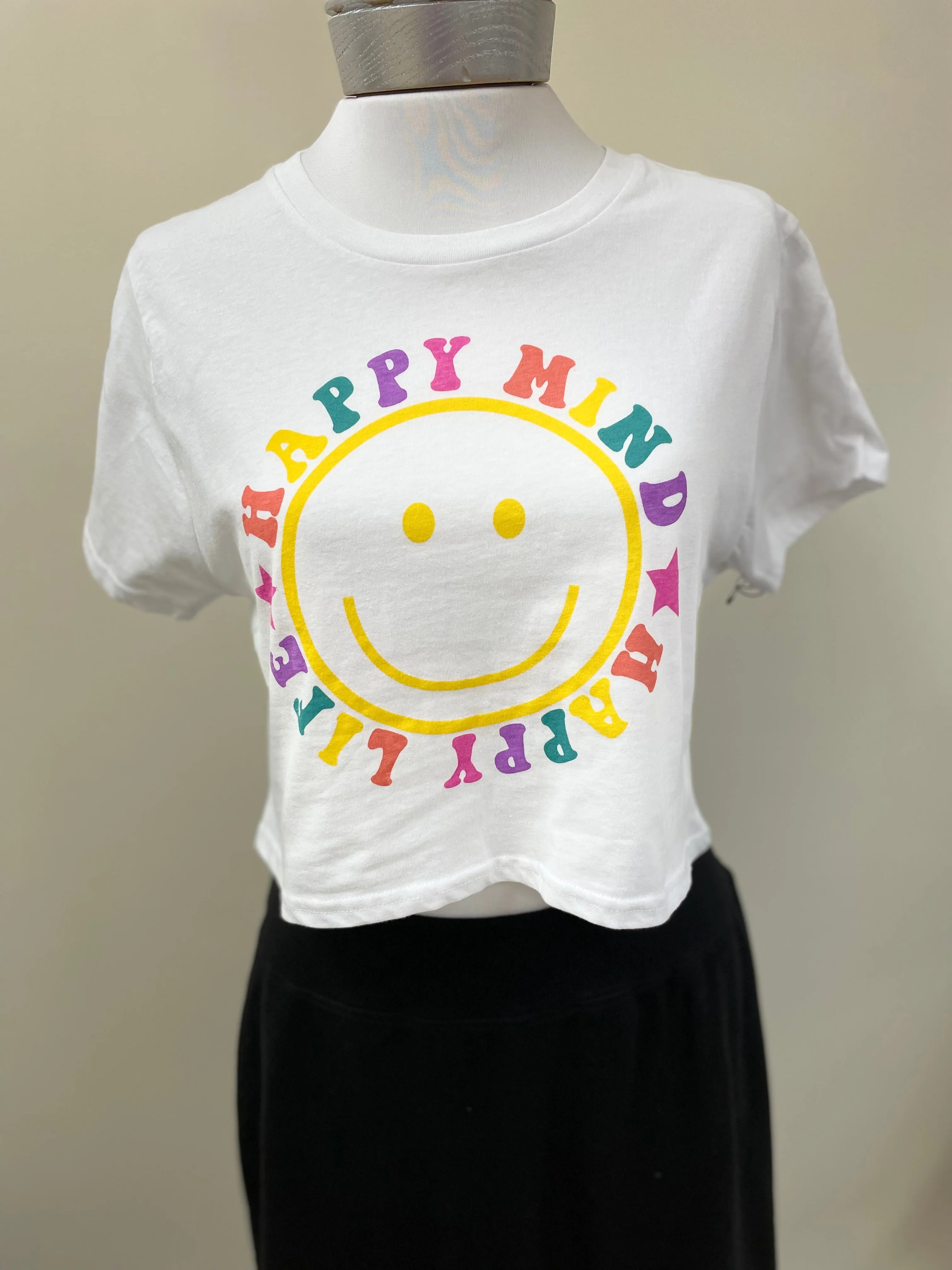 "Happy Mind Happy Life" Crop Top T-Shirt