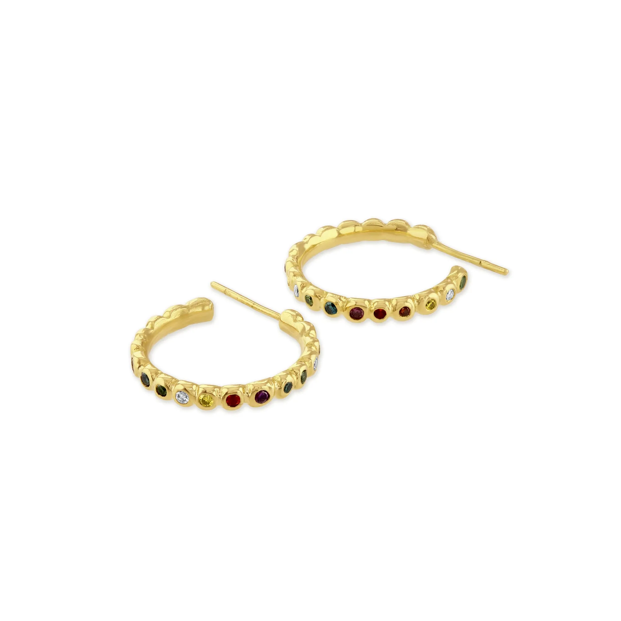 Rainbow Diamond Set Pebble Hoop Earrings